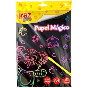 PAPEL MÁGICO A4 C/5 FOLHAS DESENHE C/BASTAO KZ426 KAZ