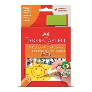 LAPIS DE COR 12 CORES JUMBO TRIANGULAR C/APONTADOR FABER CASTELL