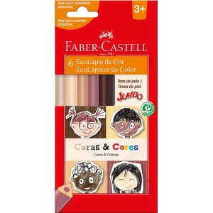 LAPIS DE COR 06 CORES JUMBO TRIANGULAR TONS DE PELE CARAS E CORES FABER CASTELL