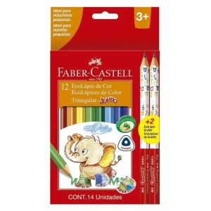LAPIS DE COR 12 CORES JUMBO TRIANGULAR C/2 LAPIS GRAFITE FABER CASTELL