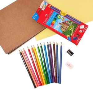 LAPIS DE COR 12 CORES SEXTAVADO + 2 LAPIS PRETO + BORRACHA + APONPONTADOR FABER CASTELL