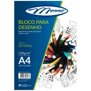 Bloco Para Desenho A4 Branco 120GR Com 20 Folhas - MENNO