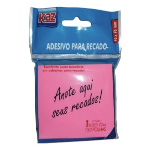 Bloco Adesivo 76x76 Com 5 Cores Neon 150 Folhas Ref.KZ2001N KAZ