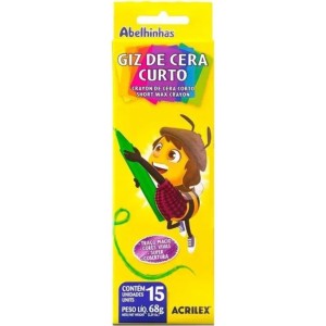 Giz de Cera Curto 15 Cores Redondo ACRILEX