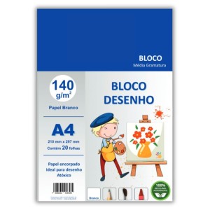 Bloco Para Desenho A4 Branco 140gr Com 20 Folhas SCRITY