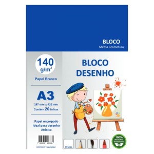 Bloco Para Desenho A3 Branco 140gr Com 20 Folhas SCRITY