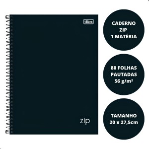 ML Caderno Universitario 1 Materia 80 Fls Zip Preto Tilibra Espiral 