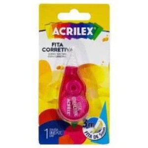 Corretivo Fita 5mmx3m Rosa ACRILEX - Caixa C/24 Unidades