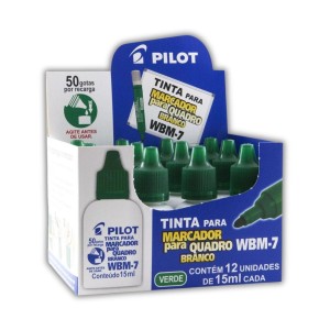 CAIXA C/12 UNIDADES TINTA P/PINCEL QUADRO BRANCO WBM-7 15ML VERDE PILOT