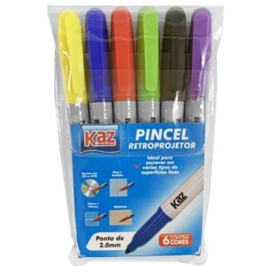 Caneta Retroprojetor/Permanente 2.0mm Com 6 Cores KZ947 KAZ