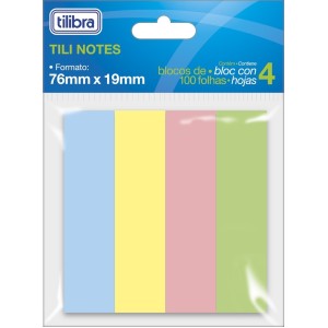 Bloco Adesivo 76x19mm Com 4 Blocos Com 100 Folhas Tili Notes TILIBRA